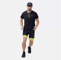 Sportshirt Odlo Men Crew Neck S/S 1/2 Zip Axalp Training Black Evening Primrose -ontdek een breed assortiment van outdoor kleding 5 313902 60259 4